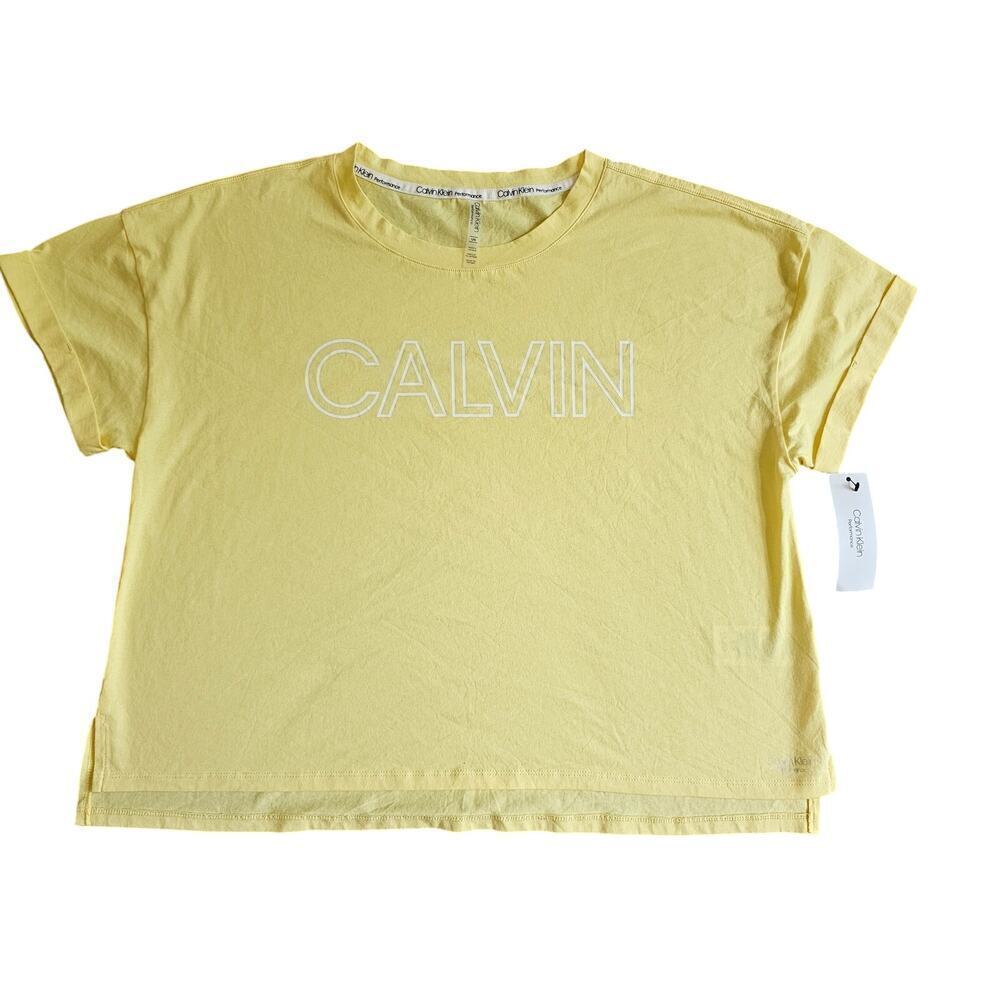 Calvin Klein Performance Women's Yellow Short Sleeve Cropped Shirt Size Large